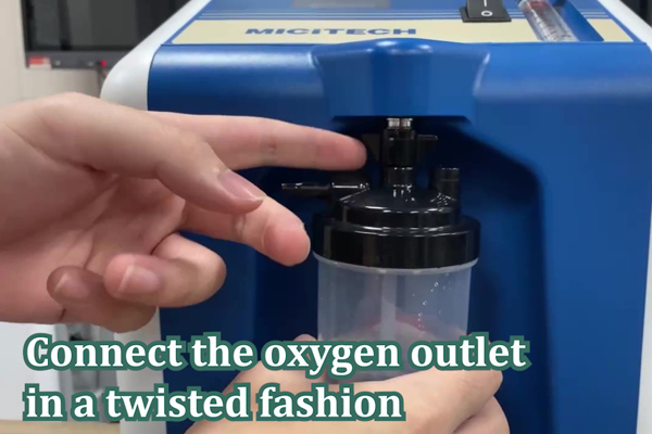 How to connect the humidifier bottle to the oxygen concentrator